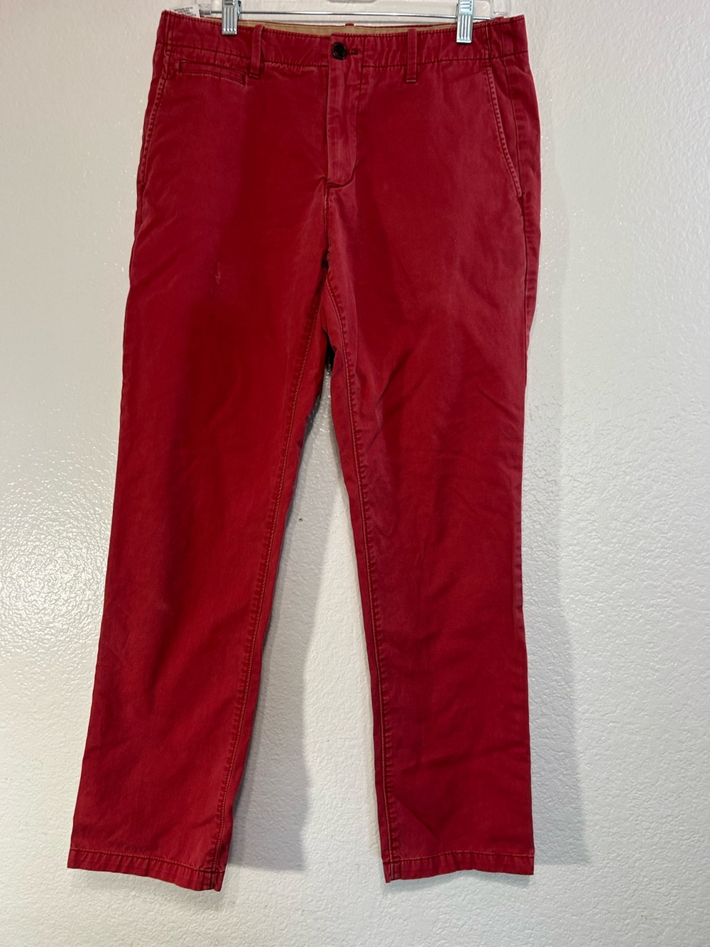 Gap Lived-In Red Twill Chino Pants 32 Slim Straight Flat Front Pockets